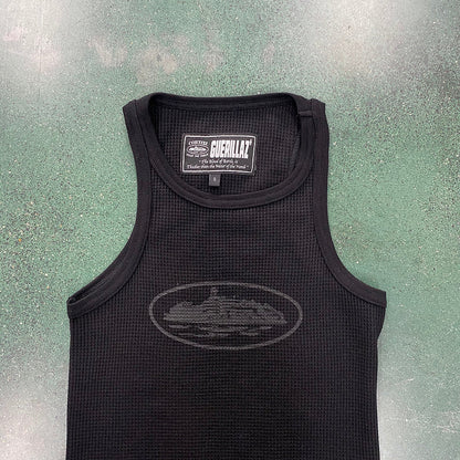 CORTEIZ Rtw Og Women's Alcatraz Tank Top On - Black Unisex Streetwear Limited Edition - The CORTEIZ RTW OG WOMEN'S ALCATRAZ TANK TOP BLACK ON BLACK - REPLICA exudes sleek