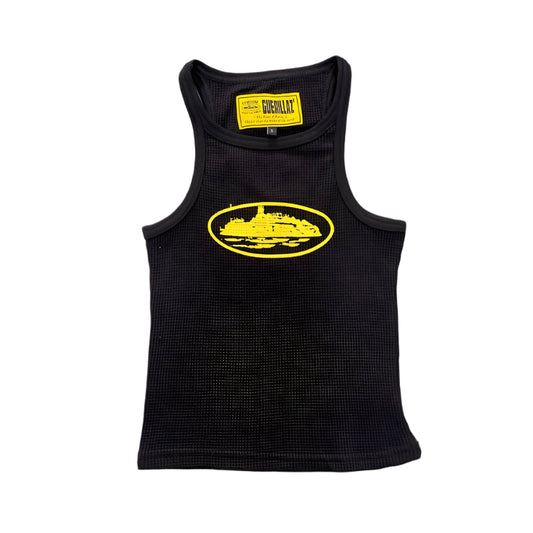 CORTEIZ Rtw Og Women's Alcatraz Tank Top Yellow - Black Unisex Streetwear Limited Edition - The CORTEIZ RTW OG WOMEN'S ALCATRAZ TANK TOP BLACK YELLOW - REPLICA is a bold