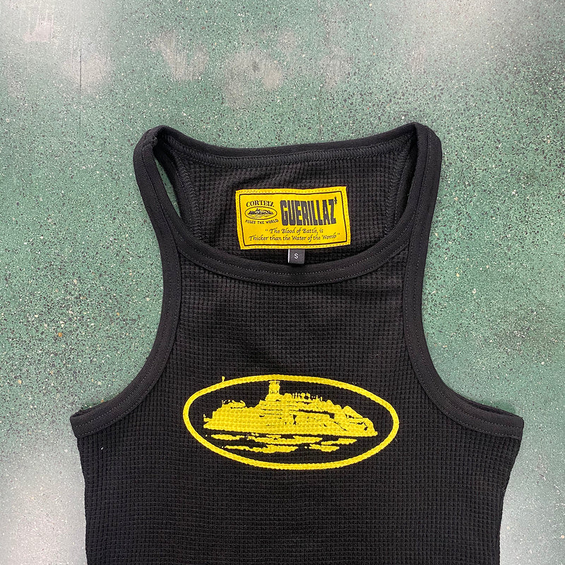 CORTEIZ Rtw Og Women's Alcatraz Tank Top Yellow - Black Unisex Streetwear Limited Edition - The CORTEIZ RTW OG WOMEN'S ALCATRAZ TANK TOP BLACK YELLOW - REPLICA is a bold