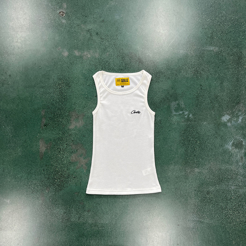 CORTEIZ Waffle Tank Top - White Unisex Streetwear Limited Edition - The CORTEIZ WAFFLE TANK TOP WHITE - REPLICA combines sleek minimalism with streetwear functionality. Crafted