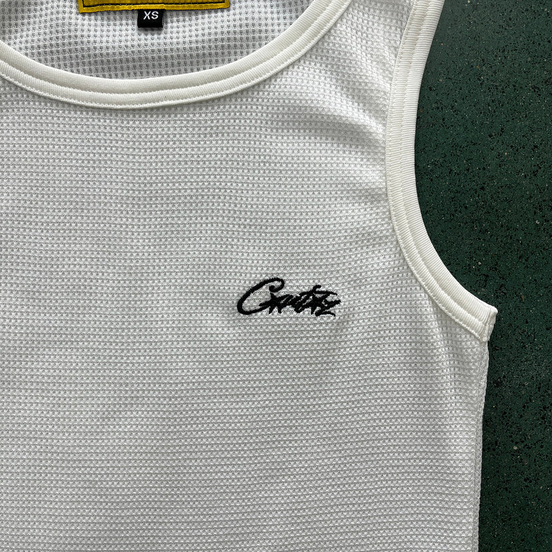 CORTEIZ Waffle Tank Top - White Unisex Streetwear Limited Edition - The CORTEIZ WAFFLE TANK TOP WHITE - REPLICA combines sleek minimalism with streetwear functionality. Crafted