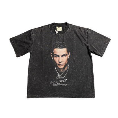 CR7 Vintage Graphic Tee Dark T-Shirt - Grey Unisex Streetwear Limited Edition - The CR7 VINTAGE GRAPHIC TEE DARK GREY - REPLICA is a must-have for football and