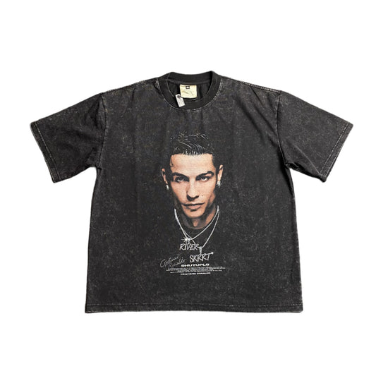 CR7 Vintage Graphic Tee Dark T-Shirt - Grey Unisex Streetwear Limited Edition - The CR7 VINTAGE GRAPHIC TEE DARK GREY - REPLICA is a must-have for football and