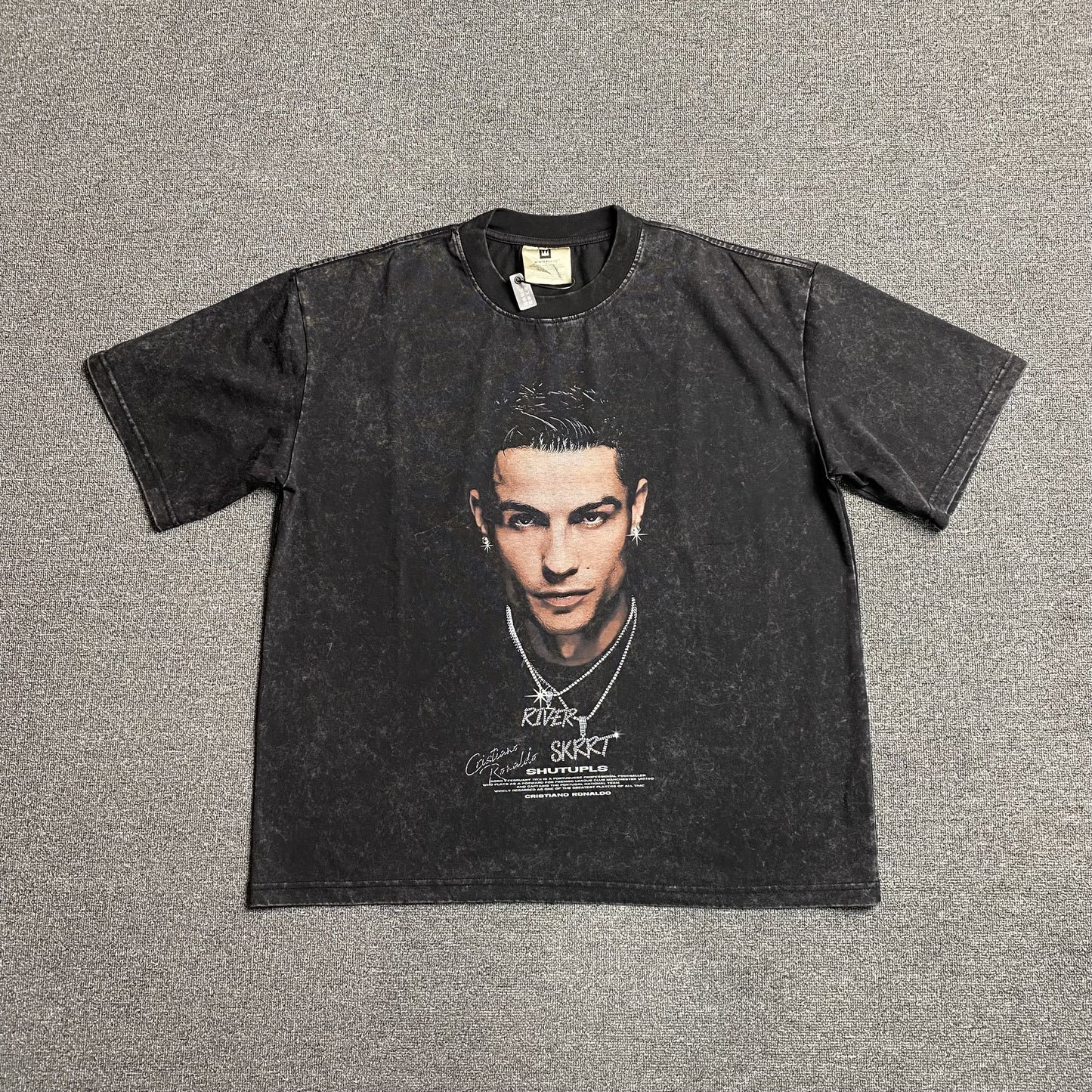 CR7 Vintage Graphic Tee Dark T-Shirt - Grey Unisex Streetwear Limited Edition - The CR7 VINTAGE GRAPHIC TEE DARK GREY - REPLICA is a must-have for football and
