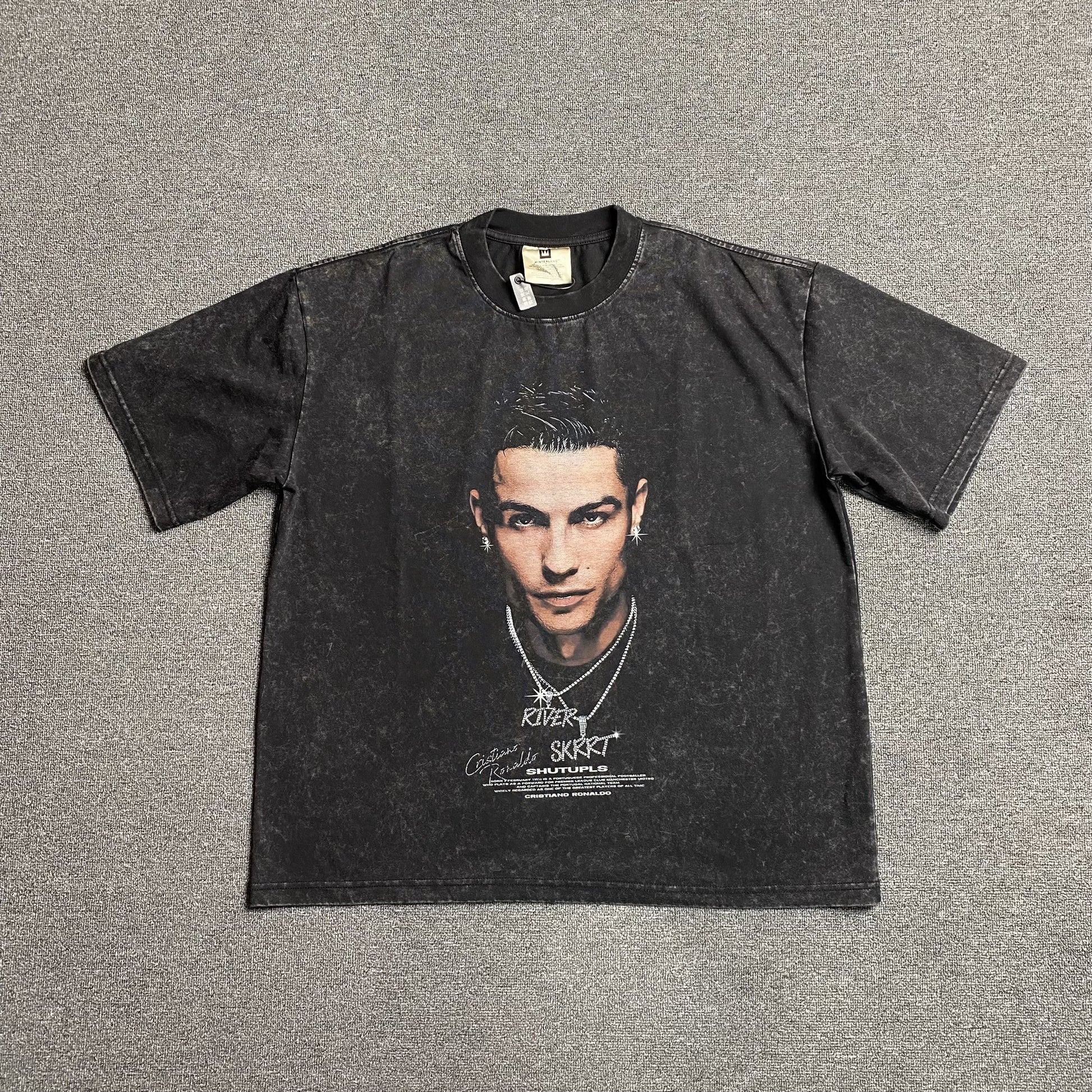 CR7 Vintage Graphic Tee Dark T-Shirt - Grey Unisex Streetwear Limited Edition - The CR7 VINTAGE GRAPHIC TEE DARK GREY - REPLICA is a must-have for football and