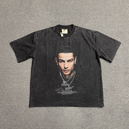 CR7 Vintage Graphic Tee Dark T-Shirt - Grey Unisex Streetwear Limited Edition - The CR7 VINTAGE GRAPHIC TEE DARK GREY - REPLICA is a must-have for football and