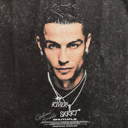 CR7 Vintage Graphic Tee Dark T-Shirt - Grey Unisex Streetwear Limited Edition - The CR7 VINTAGE GRAPHIC TEE DARK GREY - REPLICA is a must-have for football and