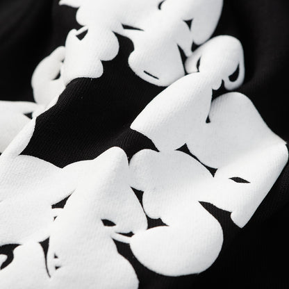 Sudadera con capucha y corona de algodón con lágrimas de mezclilla, color negro