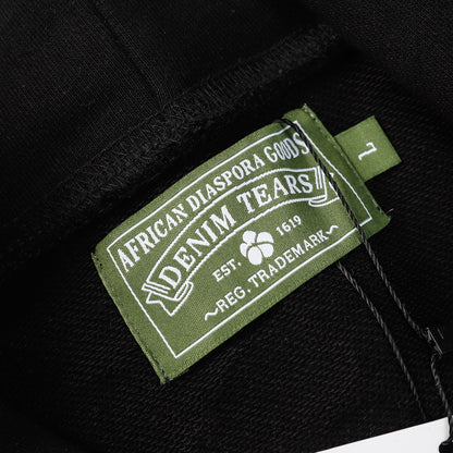 Sudadera con capucha y corona de algodón con lágrimas de mezclilla, color negro