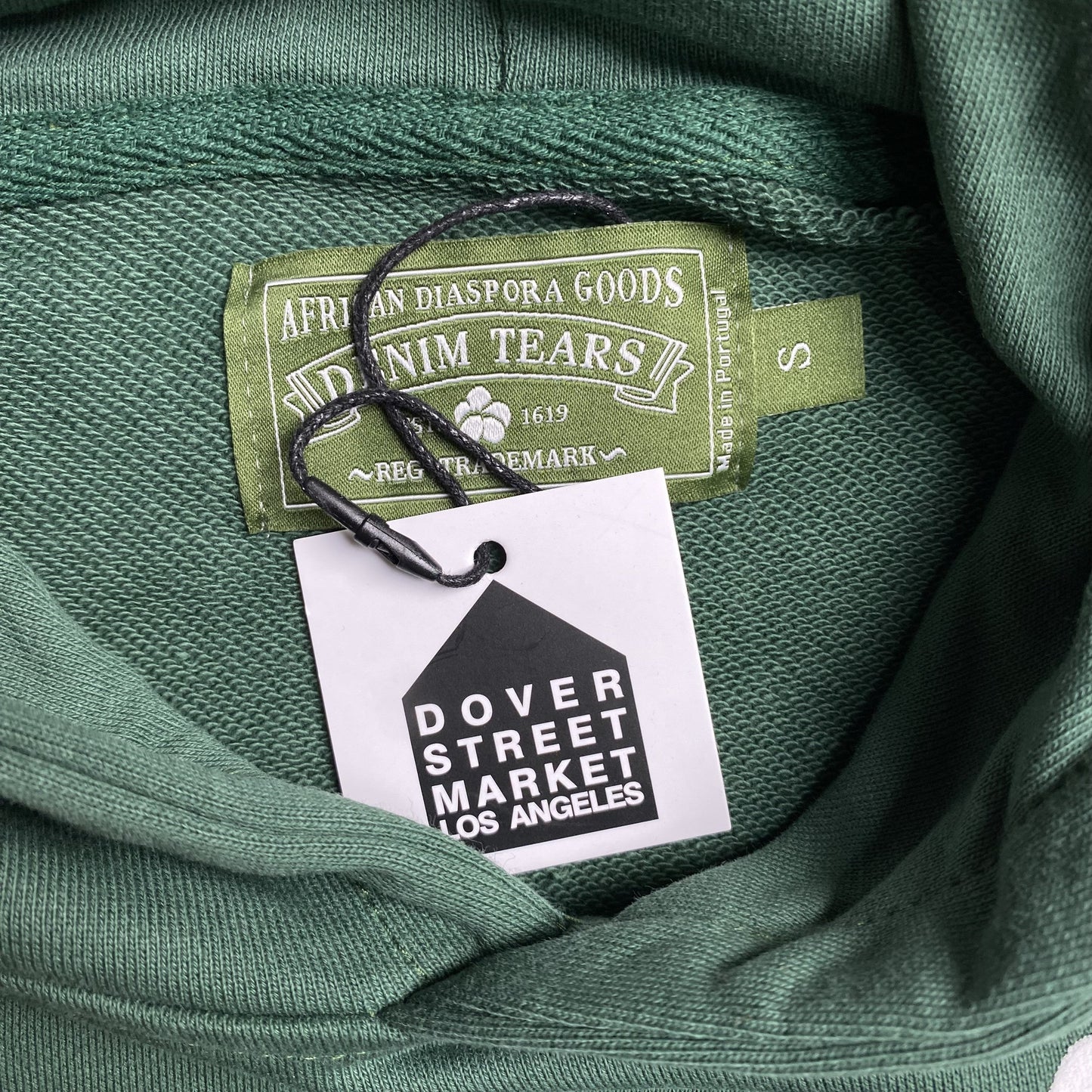 Sudadera con capucha y corona de algodón con lágrimas de mezclilla verde