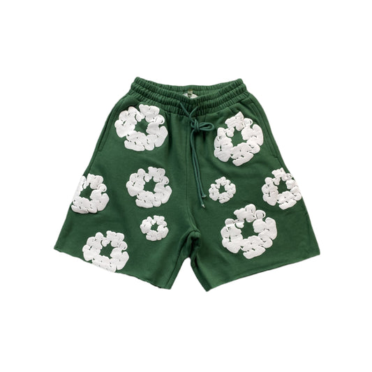 DENIM Tears Cotton Wreath Shorts - Green Unisex Streetwear Limited Edition - The DENIM TEARS COTTON WREATH SHORTS GREEN - REPLICA bring a vibrant touch to iconic