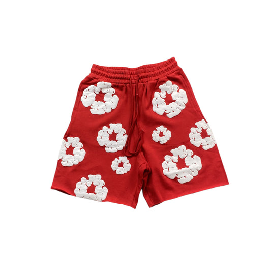 DENIM Tears Cotton Wreath Shorts - Red Unisex Streetwear Limited Edition - The DENIM TEARS COTTON WREATH SHORTS RED - REPLICA are a bold statement piece that
