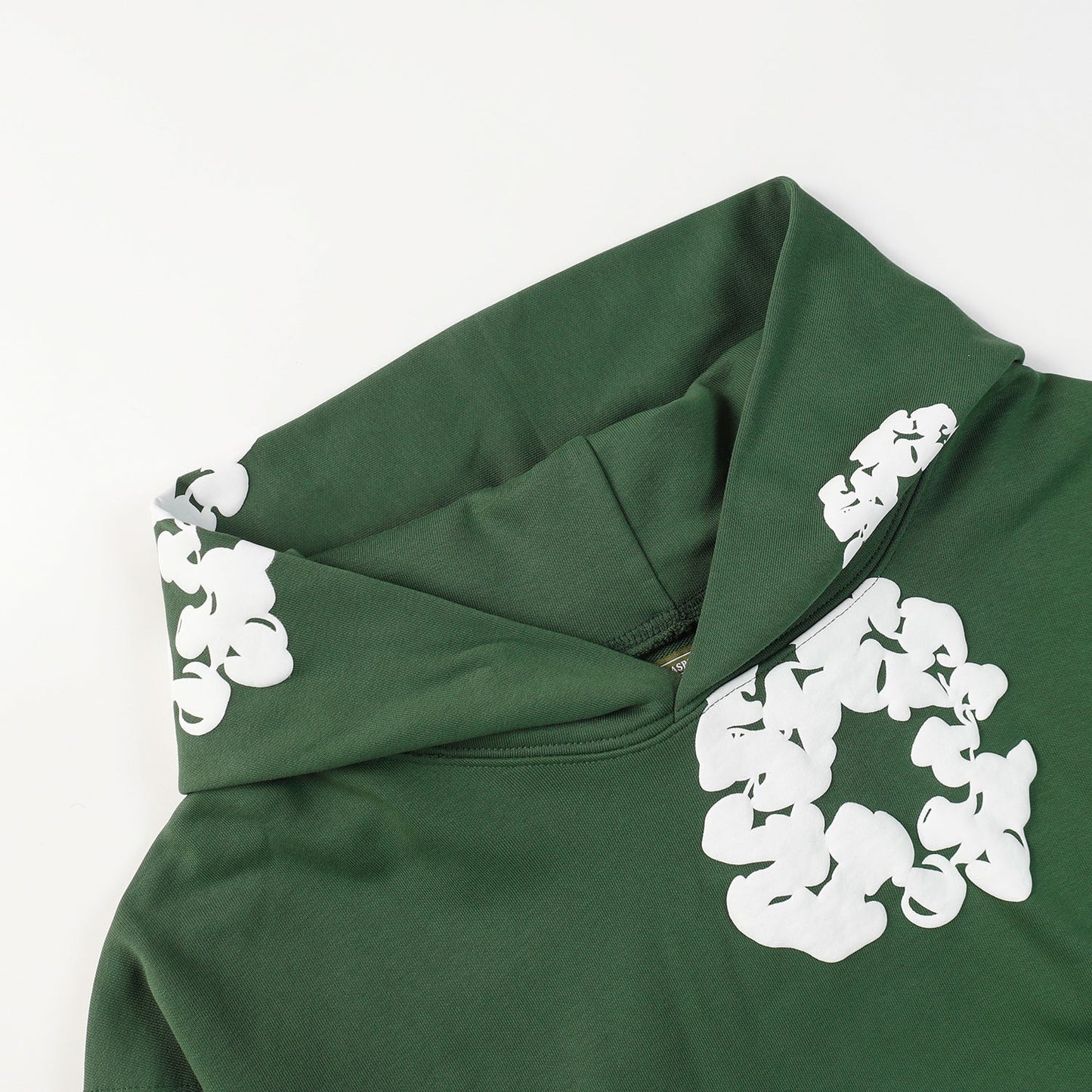 Sudadera con capucha de algodón con estampado de lágrimas de mezclilla, color verde oscuro