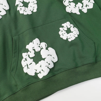 Sudadera con capucha de algodón con estampado de lágrimas de mezclilla, color verde oscuro