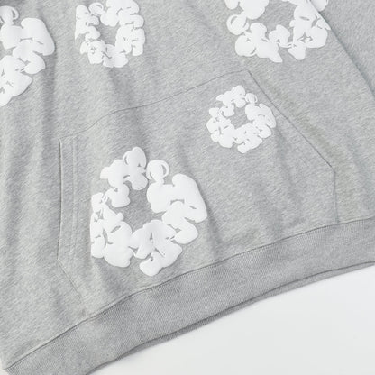 Sudadera con capucha de algodón con estampado de corona de mezclilla gris