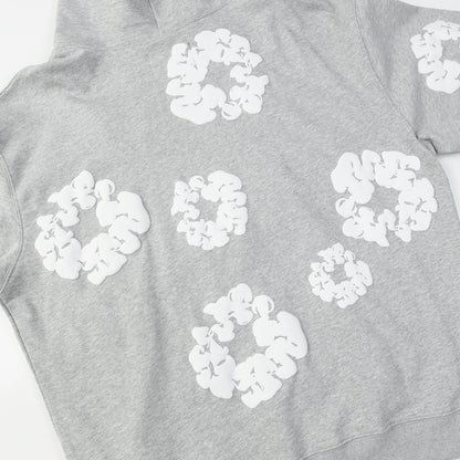 Sudadera con capucha de algodón con estampado de corona de mezclilla gris