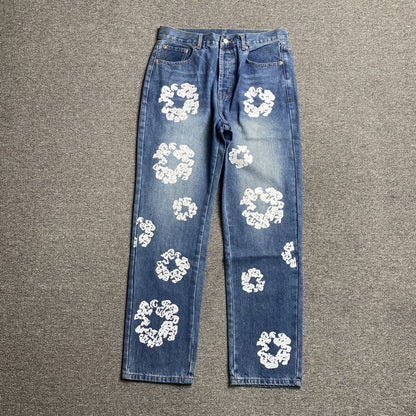 DENIM Tears - Levi's Cotton Wreath Jeans - Blue Unisex Streetwear Limited Edition - The Denim Tears x Levi's Cotton Wreath Jeans Blue Replica bring together iconic design and