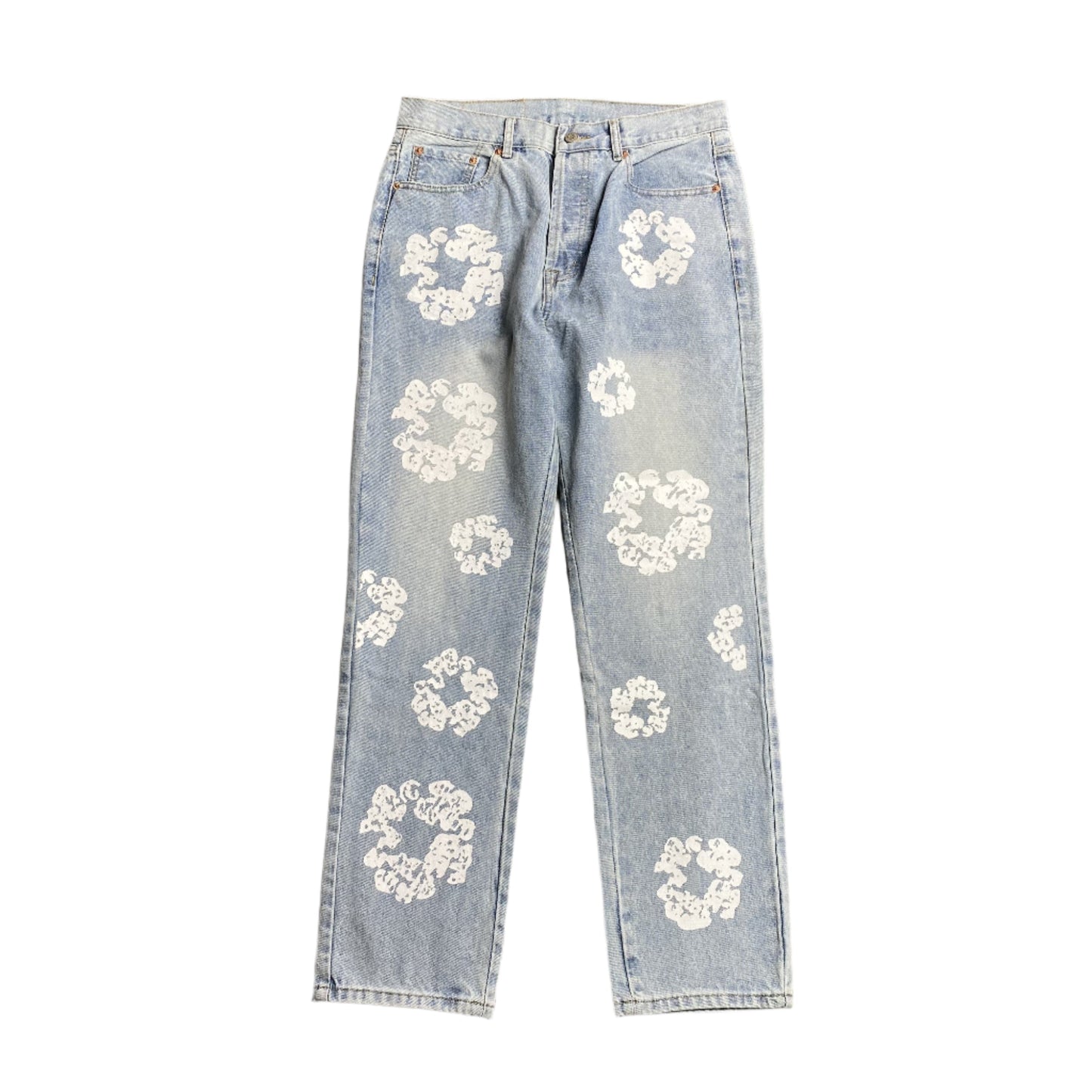 DENIM Tears - Levi's Cotton Wreath Jeans Light Wash - Black Unisex Streetwear Limited Edition - The Denim Tears x Levi's Cotton Wreath Jeans Ligth Wash Replica bring together iconic design