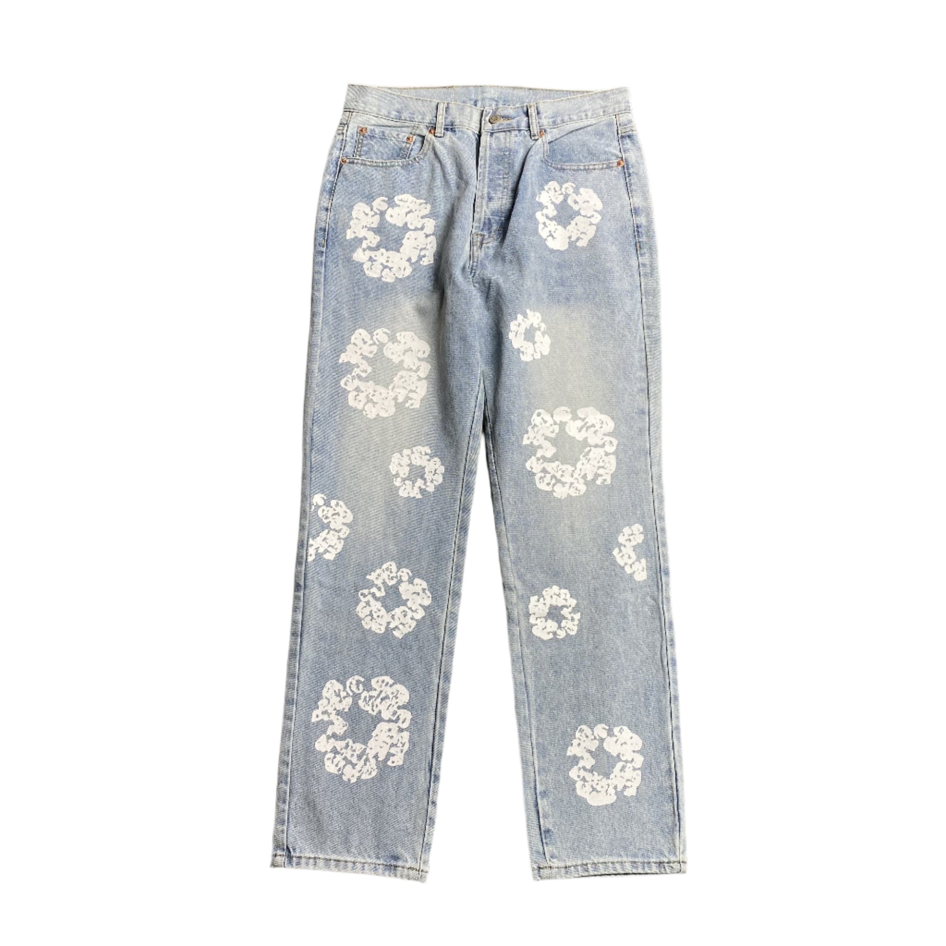 DENIM Tears - Levi's Cotton Wreath Jeans Light Wash - Black Unisex Streetwear Limited Edition - The Denim Tears x Levi's Cotton Wreath Jeans Ligth Wash Replica bring together iconic design