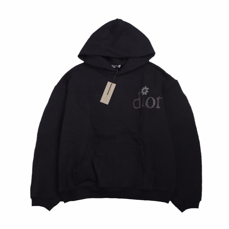 DIOR Flower Logo Hoodie - Black Unisex Streetwear Limited Edition