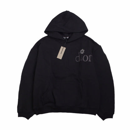 DIOR Flower Logo Hoodie - Black Unisex Streetwear Limited Edition