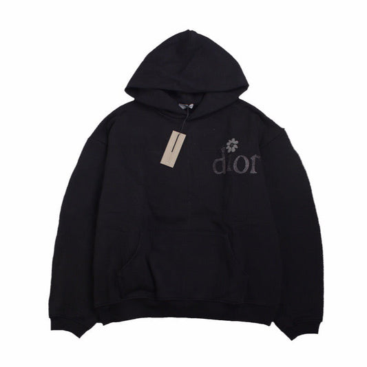 DIOR Flower Logo Hoodie - Black Unisex Streetwear Limited Edition