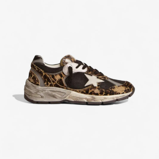 Dad-Star Sneakers In Leopard-print Pony Skin With Leather Star - White Unisex Streetwear Limited Edition