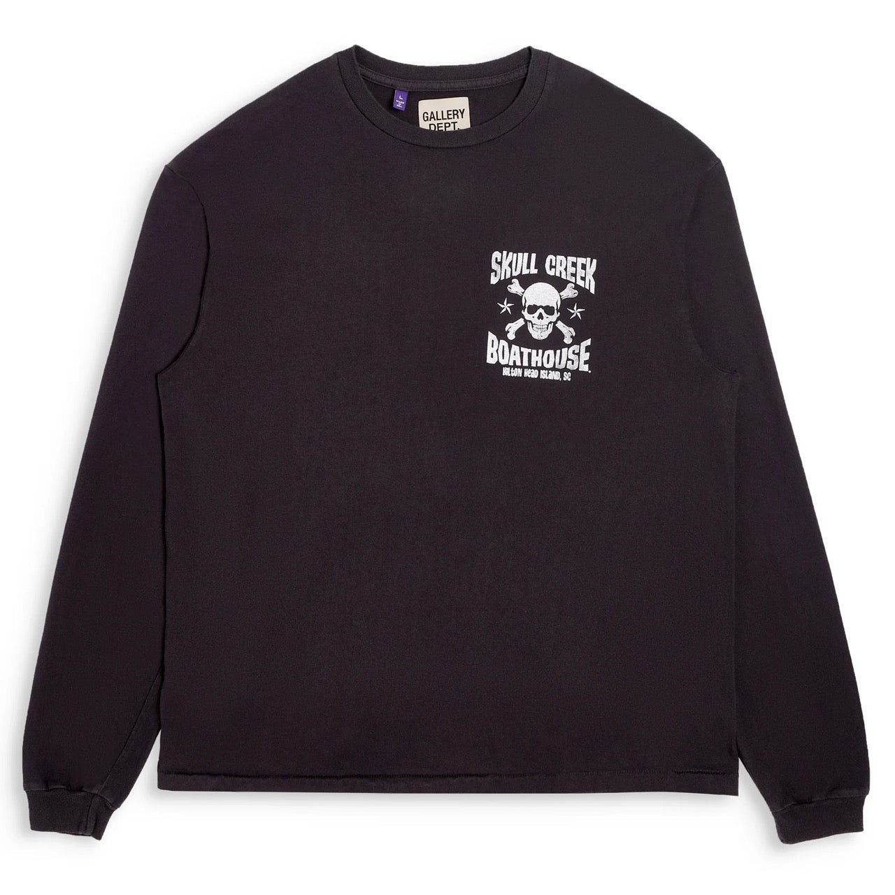 GALLERY Dept. New Vintage Skull Creek L - S Longsleeve T-Shirt - Black Unisex Streetwear Limited Edition - The Gallery Dept. Skull Creek Boathouse T-shirt is a standout piece that exemplifies the bran