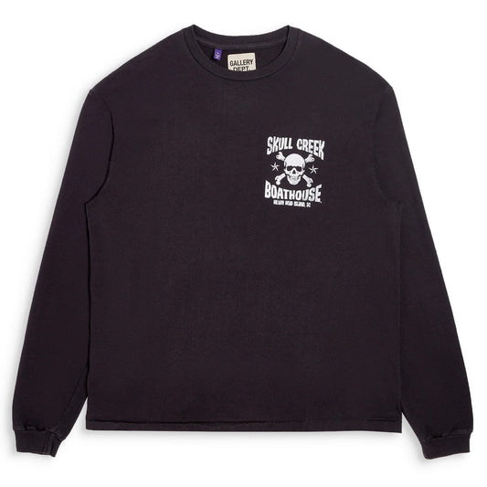 GALLERY Dept. New Vintage Skull Creek L - S Longsleeve T-Shirt - Black Unisex Streetwear Limited Edition - The Gallery Dept. Skull Creek Boathouse T-shirt is a standout piece that exemplifies the bran