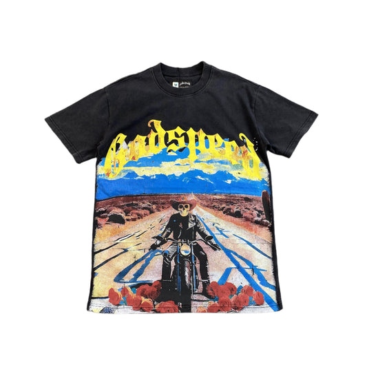 GODSPEED Long Lonely Road T-shirt - Black Unisex Streetwear Limited Edition - The GODSPEED LONG LONELY ROAD T-SHIRT BLACK - REPLICA is a bold fusion of racing