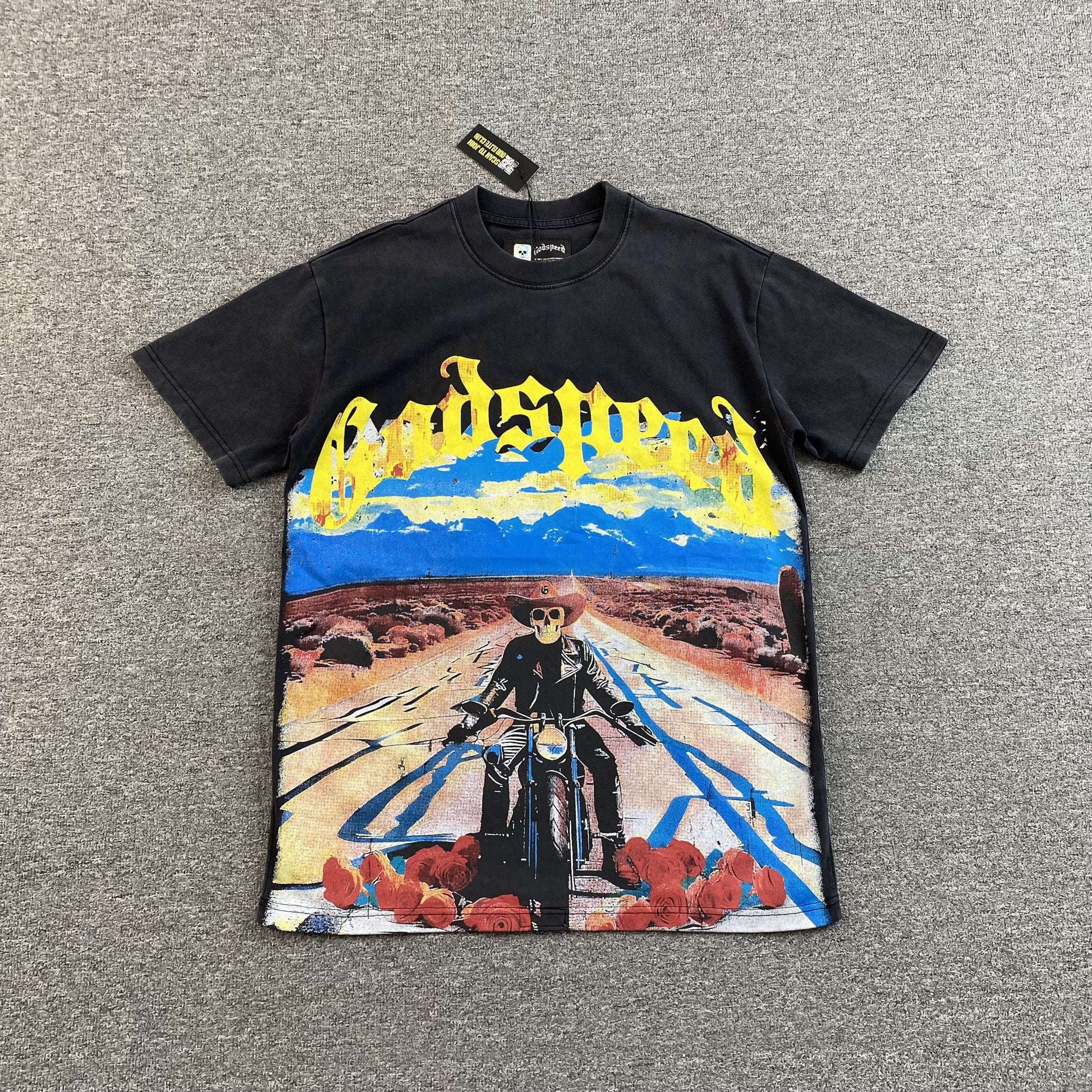 GODSPEED Long Lonely Road T-shirt - Black Unisex Streetwear Limited Edition - The GODSPEED LONG LONELY ROAD T-SHIRT BLACK - REPLICA is a bold fusion of racing