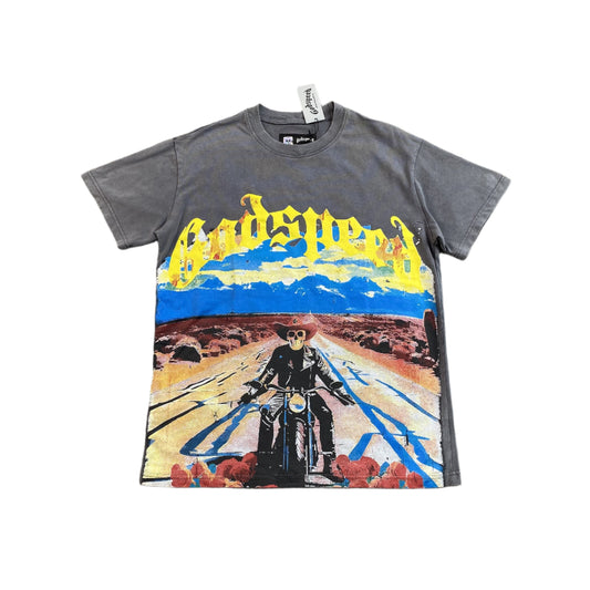 GODSPEED Long Lonely Road T-shirt - Grey Unisex Streetwear Limited Edition - The GODSPEED LONG LONELY ROAD T-SHIRT GREY - REPLICA captures vintage racing aesthetics and raw