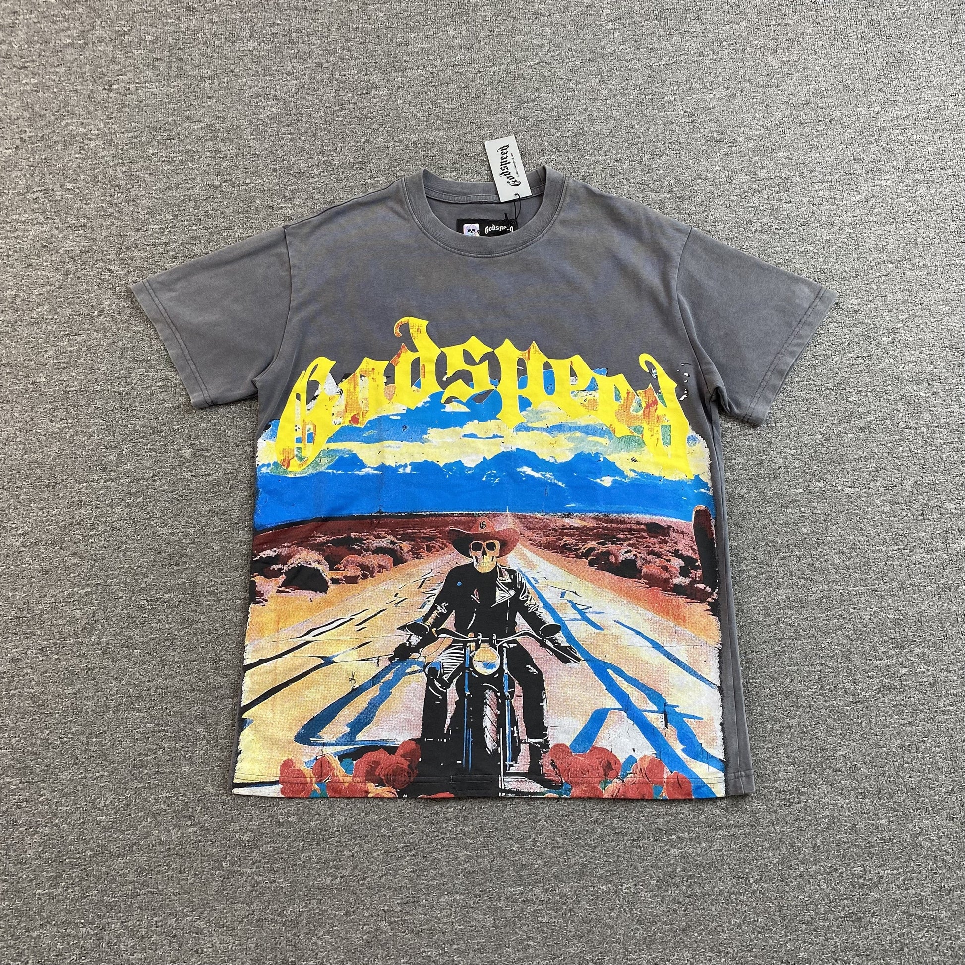 GODSPEED Long Lonely Road T-shirt - Grey Unisex Streetwear Limited Edition - The GODSPEED LONG LONELY ROAD T-SHIRT GREY - REPLICA captures vintage racing aesthetics and raw