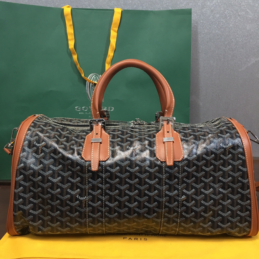 GOYARD BOSTON 50 TRAVEL BAG BLACK & TAN - front view - replica sneakers