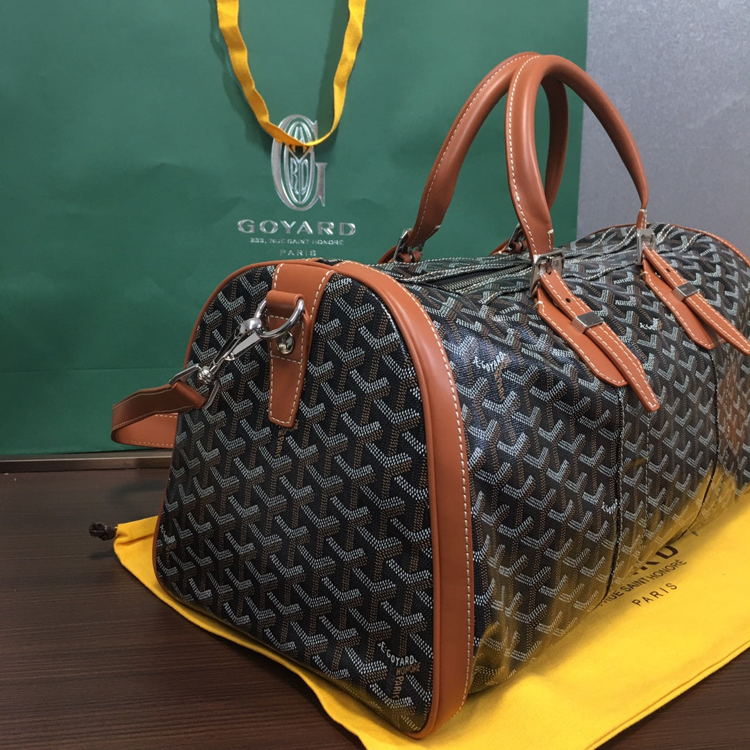 GOYARD BOSTON 50 TRAVEL BAG BLACK & TAN - close up - replica sneakers