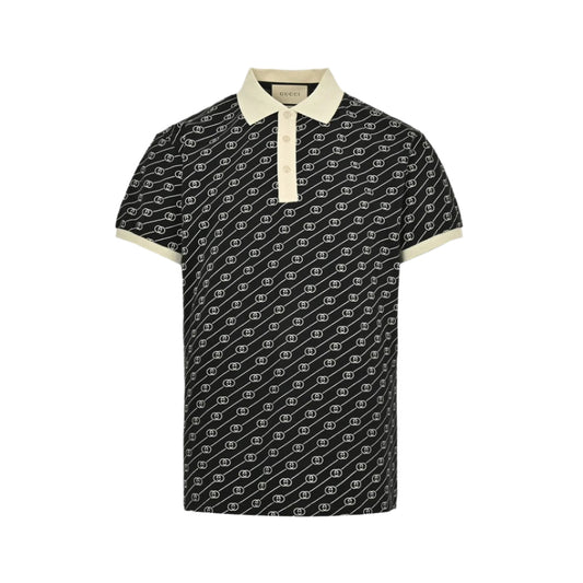 GUCCI Gg Pattern Polo Shirt - Black Unisex Streetwear Limited Edition - The GUCCI GG PATTERN POLO SHIRT BLACK - REPLICA combines classic sophistication with contemporary street-luxury