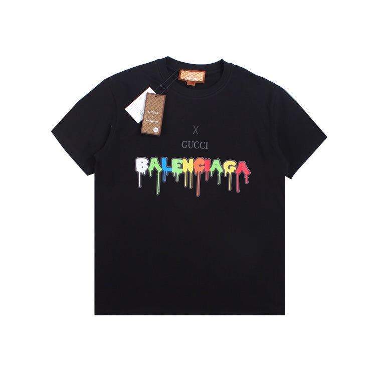GUCCI - Balenciaga Drip Logo T-shirt - Black Unisex Streetwear Limited Edition - The GUCCI x BALENCIAGA DRIP LOGO T-SHIRT BLACK - REPLICA is a perfect fusion of
