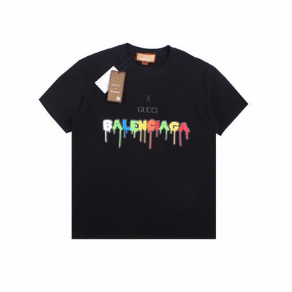 GUCCI - Balenciaga Drip Logo T-shirt - Black Unisex Streetwear Limited Edition - The GUCCI x BALENCIAGA DRIP LOGO T-SHIRT BLACK - REPLICA is a perfect fusion of