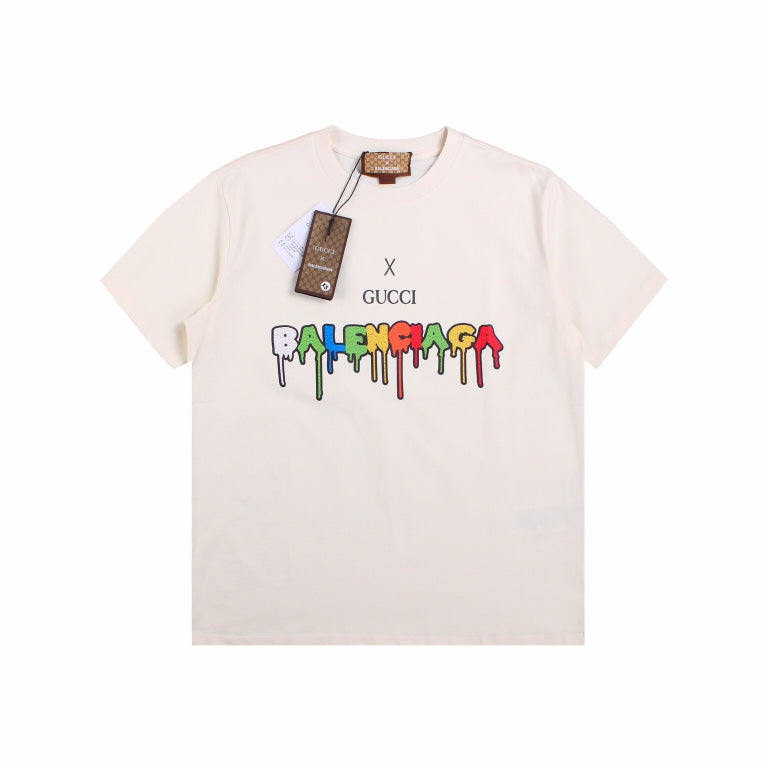 GUCCI - Balenciaga Drip Logo T-shirt - Cream Unisex Streetwear Limited Edition - The GUCCI x BALENCIAGA DRIP LOGO T-SHIRT CREAM - REPLICA blends luxury fashion with modern