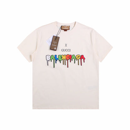 GUCCI - Balenciaga Drip Logo T-shirt - Cream Unisex Streetwear Limited Edition - The GUCCI x BALENCIAGA DRIP LOGO T-SHIRT CREAM - REPLICA blends luxury fashion with modern