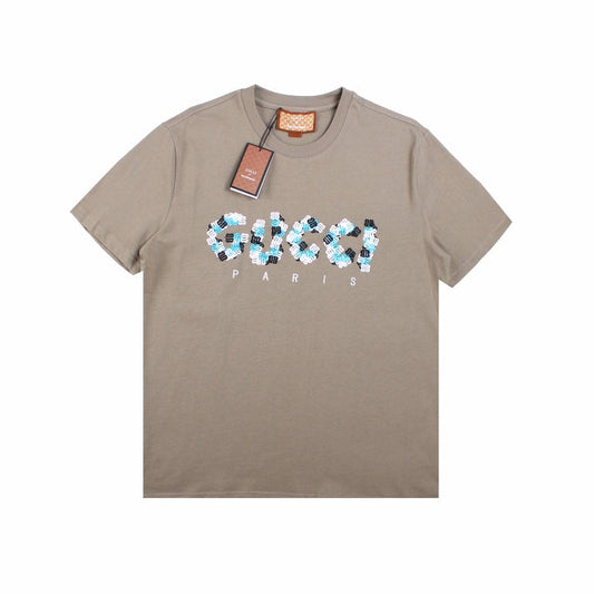 GUCCI - Balenciaga Flower Logo T-shirt Khaki - Red Unisex Streetwear Limited Edition - The GUCCI x BALENCIAGA FLOWER LOGO T-SHIRT KHAKI - REPLICA brings together luxury fashion and