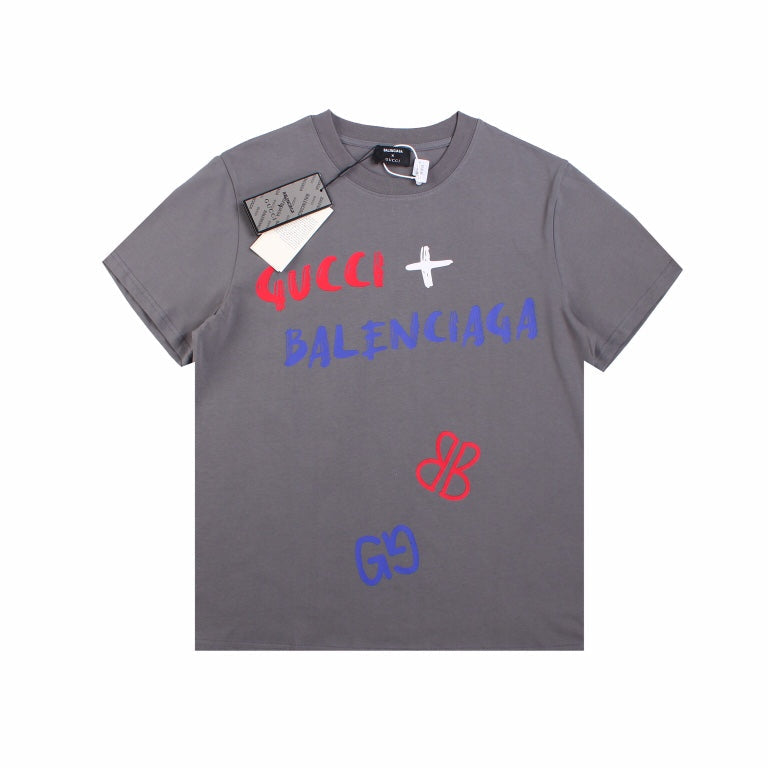 GUCCI - Balenciaga T-shirt - Gray Unisex Streetwear Limited Edition - The GUCCI x BALENCIAGA T-SHIRT GRAY - REPLICA brings together two of the most iconic
