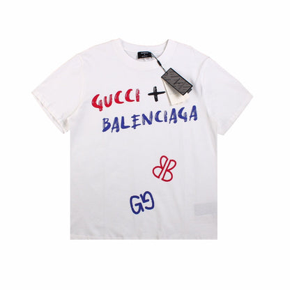 GUCCI - Balenciaga T-shirt - White Unisex Streetwear Limited Edition - The GUCCI x BALENCIAGA T-SHIRT WHITE - REPLICA is the perfect fusion of two iconic