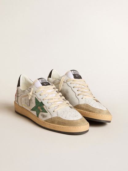 Golden Goose Ball Star Sneaker c Green Glitter & Vintage - White Unisex Streetwear Limited Edition