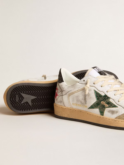 Golden Goose Ball Star Sneaker c Green Glitter & Vintage - White Unisex Streetwear Limited Edition