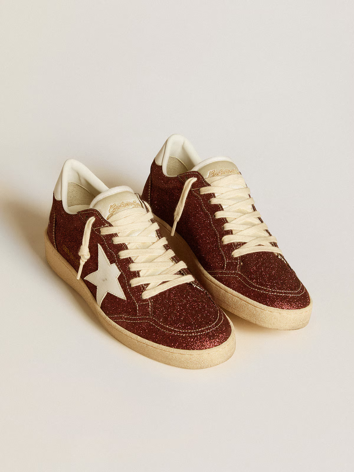 Golden Goose Ball Star c Burgundy Glitter With Star Sneakers - White Unisex Streetwear Limited Edition