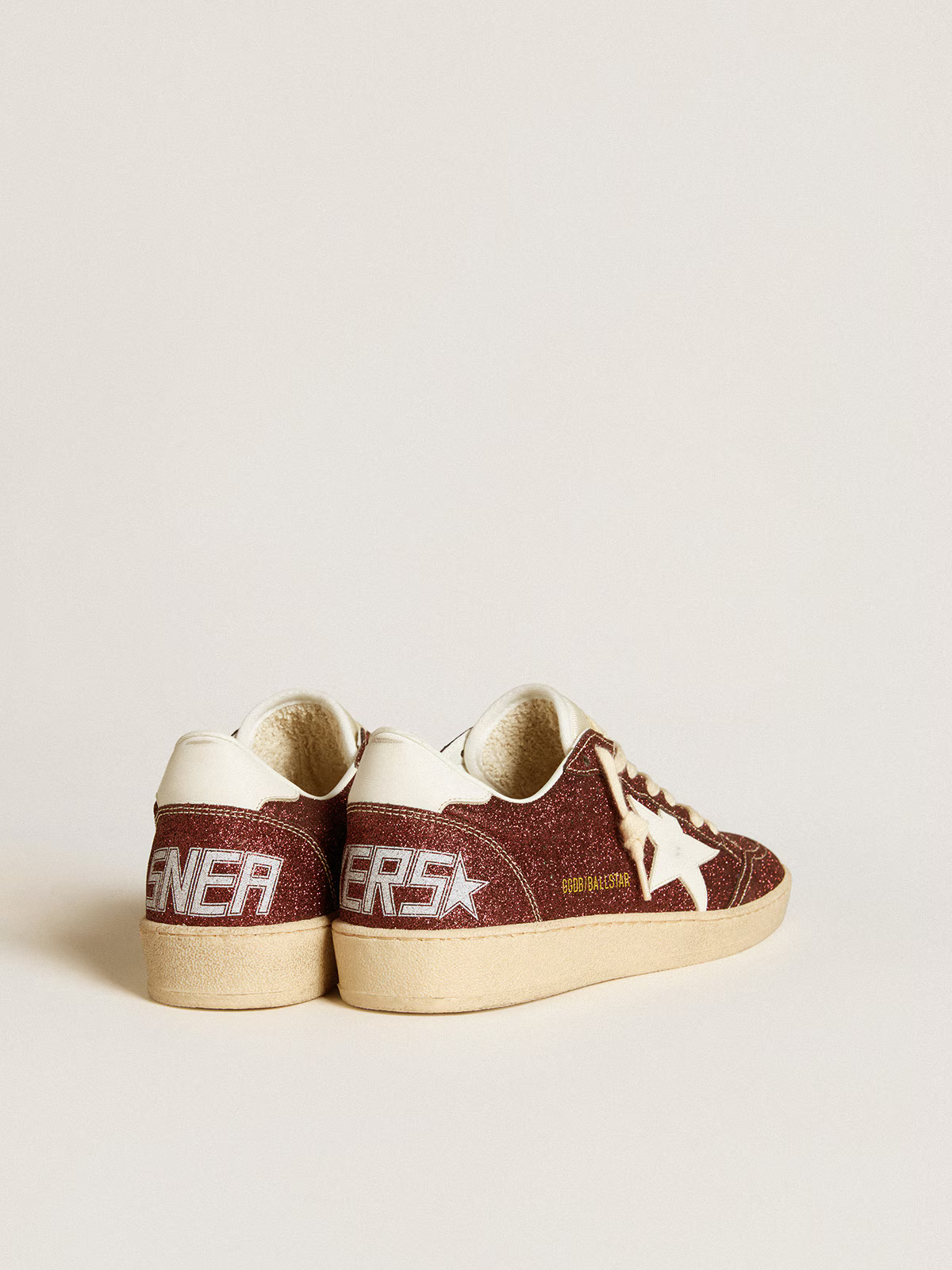 Golden Goose Ball Star c Burgundy Glitter With Star Sneakers - White Unisex Streetwear Limited Edition