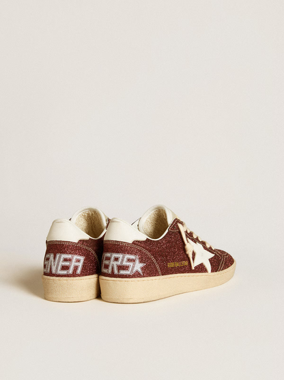 Golden Goose Ball Star c Burgundy Glitter With Star Sneakers - White Unisex Streetwear Limited Edition