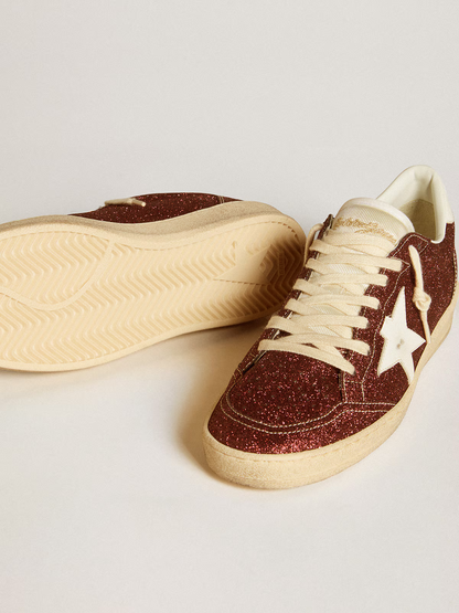 Golden Goose Ball Star c Burgundy Glitter With Star Sneakers - White Unisex Streetwear Limited Edition