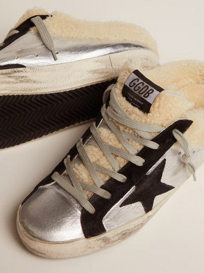 Golden Goose Metallic Mule Superstar With Shearling - Black Unisex Streetwear Limited Edition